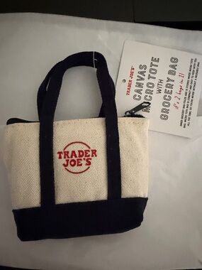 Trader Joe's Mini Canvas Tote in Cream & Navy